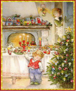 Chłopczyk stojący przy wigilijnym stole